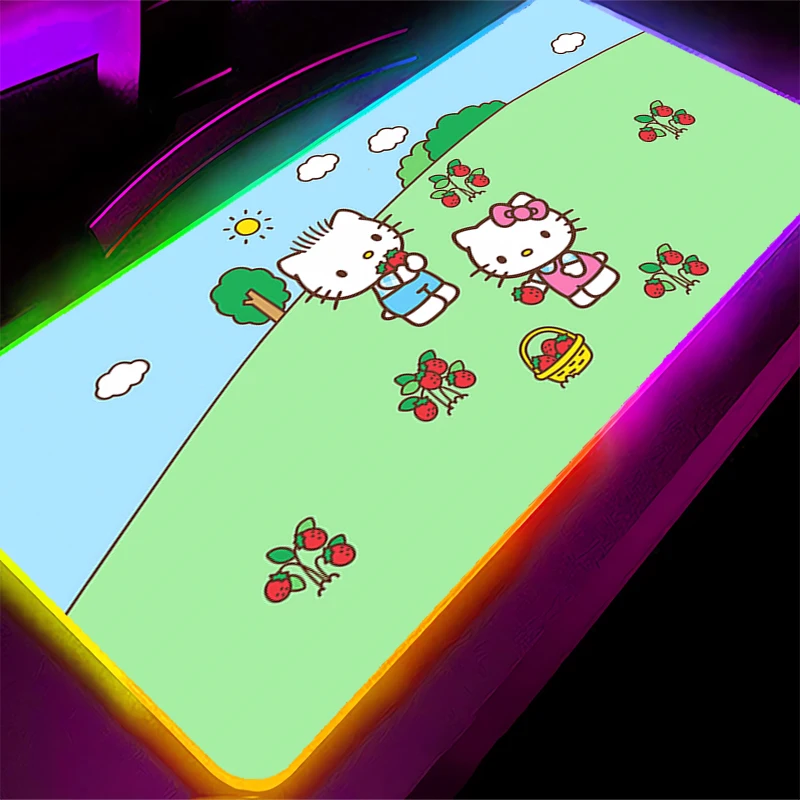 Backlight mouse pad hello kitty gamer tapete de mesa computador anime rgb mousepad notbook grande teclado acessórios de jogos mausepad