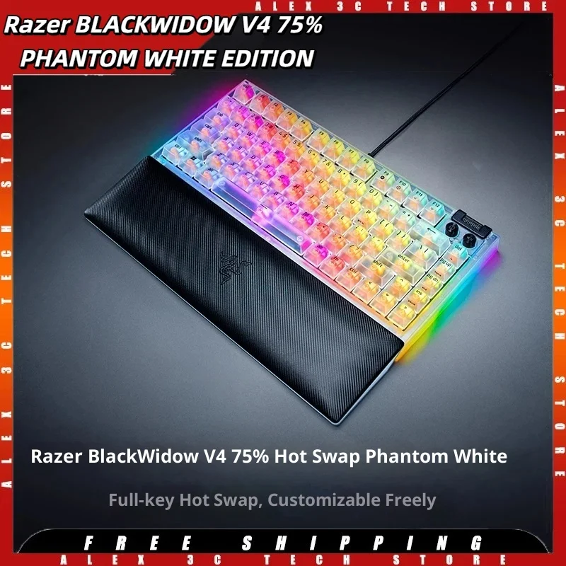 

Razer BLACKWIDOW V4 75% PHANTOM WHITE EDITION Механическая клавиатура с возможностью горячей замены 8K Hyperpolling Прокладка RGB Эргономичная игровая клавиатура