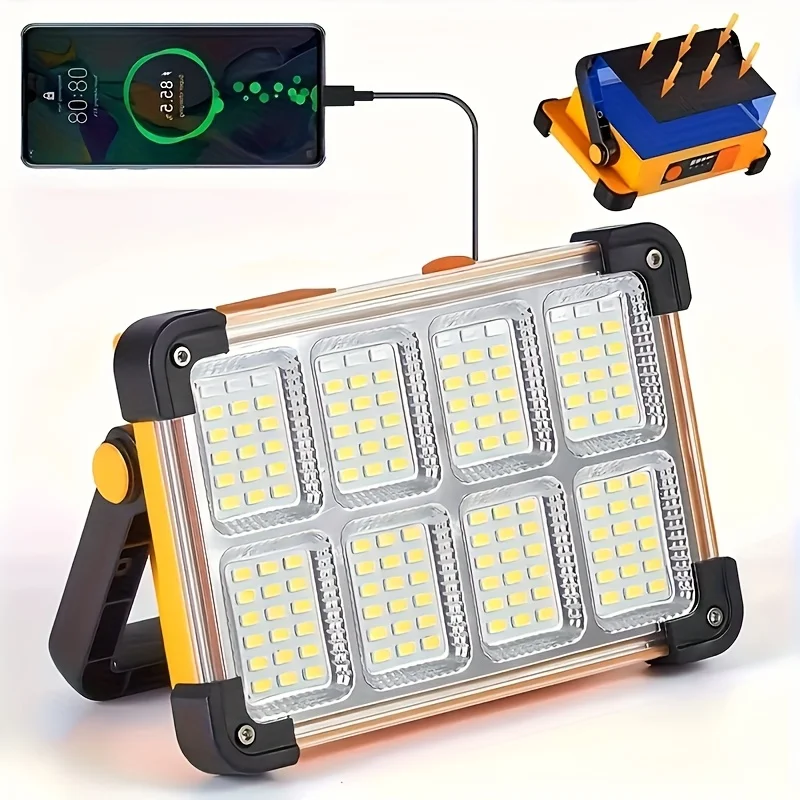 1pc Rechargeable LED Solar Work Light，Portable Floodlight with 3600mAh Battery, Ideal for Camping, Emergency Power