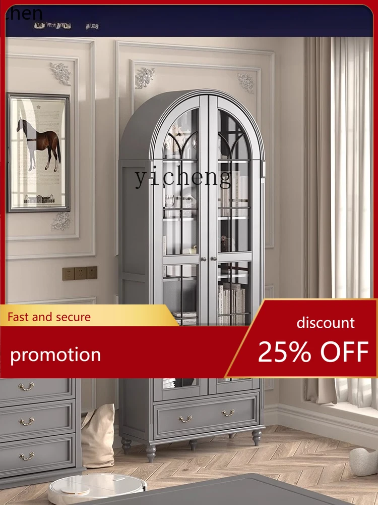 

HXL solid wood high-grade gray light luxury arched study wine cabinet arched door dustproof display cabinet