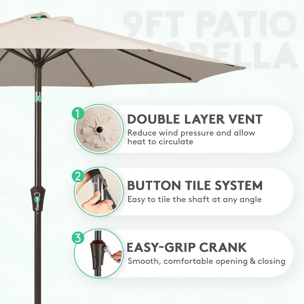 Outdoor Patio Umbrella Outdoor Table Umbrella with Push Button Tilt and Crank, Market Umbrella Sturdy Ribs UV Protection