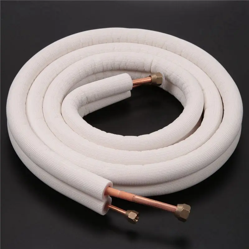 AT19 Air Conditioner Copper Tube Line Set, 1/4 & 3/8 Inch, 3 Meter Insulated Aluminum Pipe, for Mini Split AC, 6 Pcs