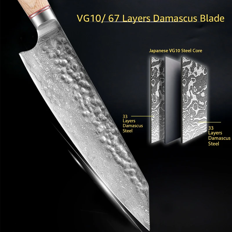 Real Damascus Steel VG10 Forged Kitchen Chef Knife Set Meat Fish Fruit Sliced Professional Japanese Knives Butcher Cleaver