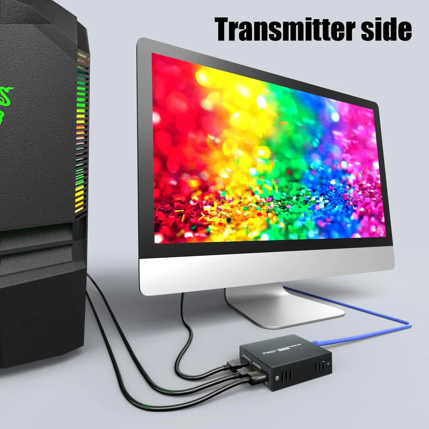 Extensor USB HDMI KVM, Ethernet Cat5e 6, Fonte de Vídeo HD 1080P, Controlado pelo Mouse Teclado