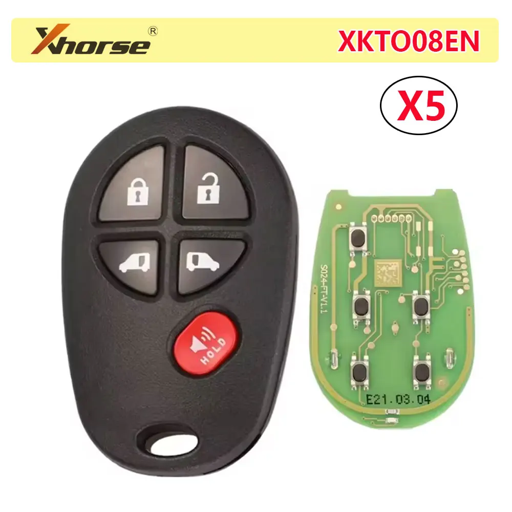 5pcs Xhorse XKTO08EN VVDI Wire Remote Key Fob XK Series 5 Buttons Car Remote Key for VVDI2 / VVDI Mini / Key Tool Max