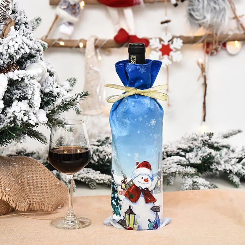 Christmas Wine Bottle Covers Bag Snowman Santa Claus Champagne Bottle Cover Sleeve Merry Christmas New Year Table Decoration