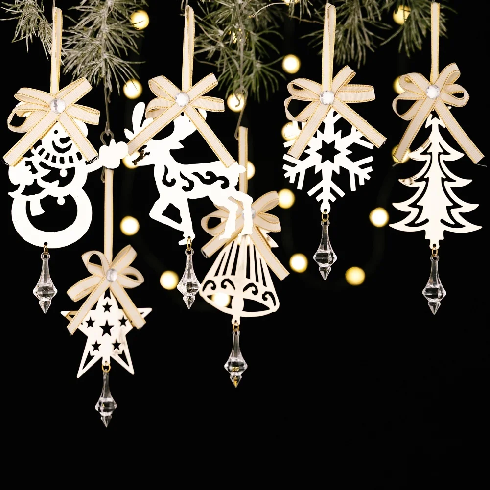

Christmas Hanging Ornaments Set of 6 Featuring Bells Trees Stars Snowflakes Reindeer and Snowman for Festive Decoration