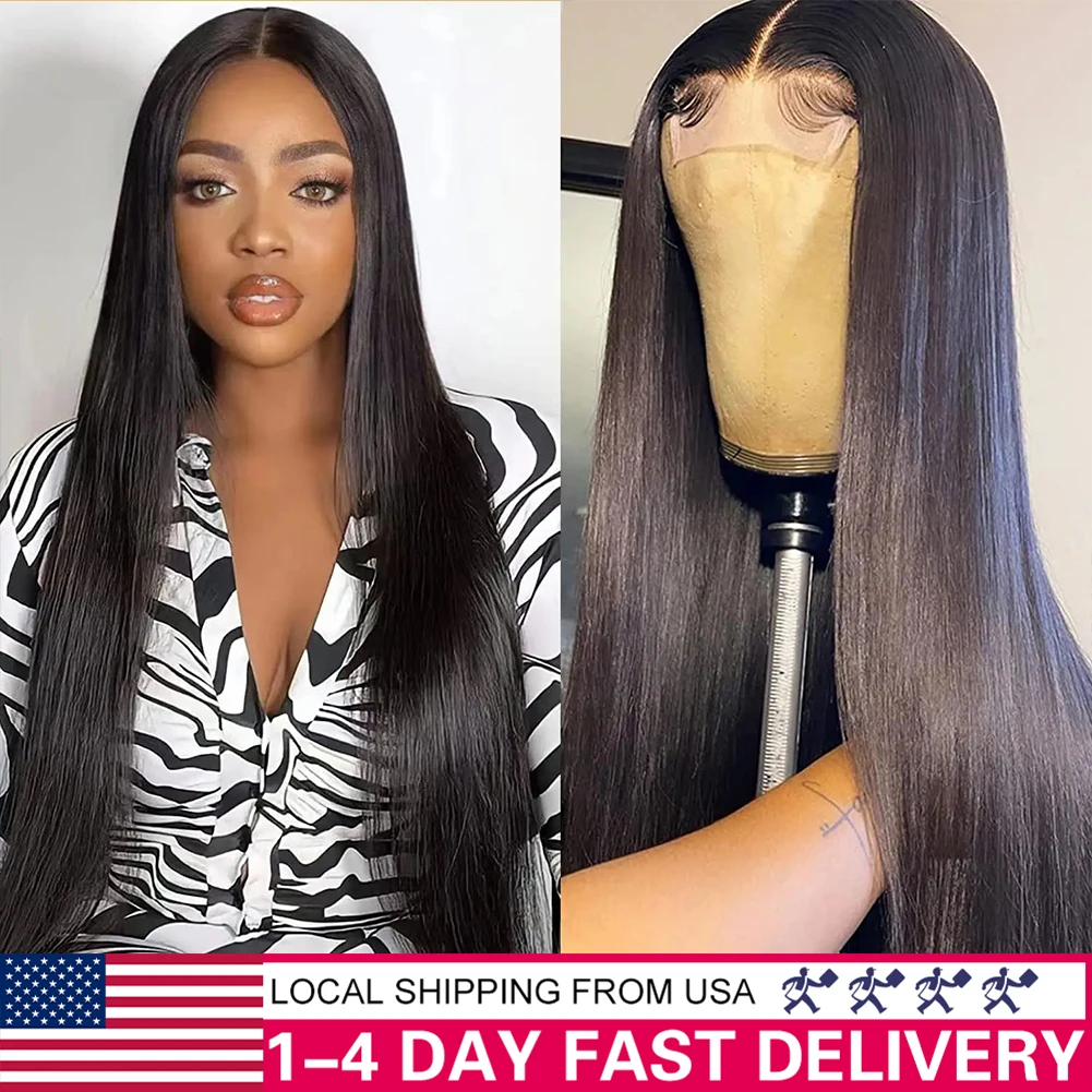 Straight Human Hair Wigs for Black Women 4x4 Pre Plucked HD Lace Closure Wigs Bleached Knots Glueless Burmese Lace Fro