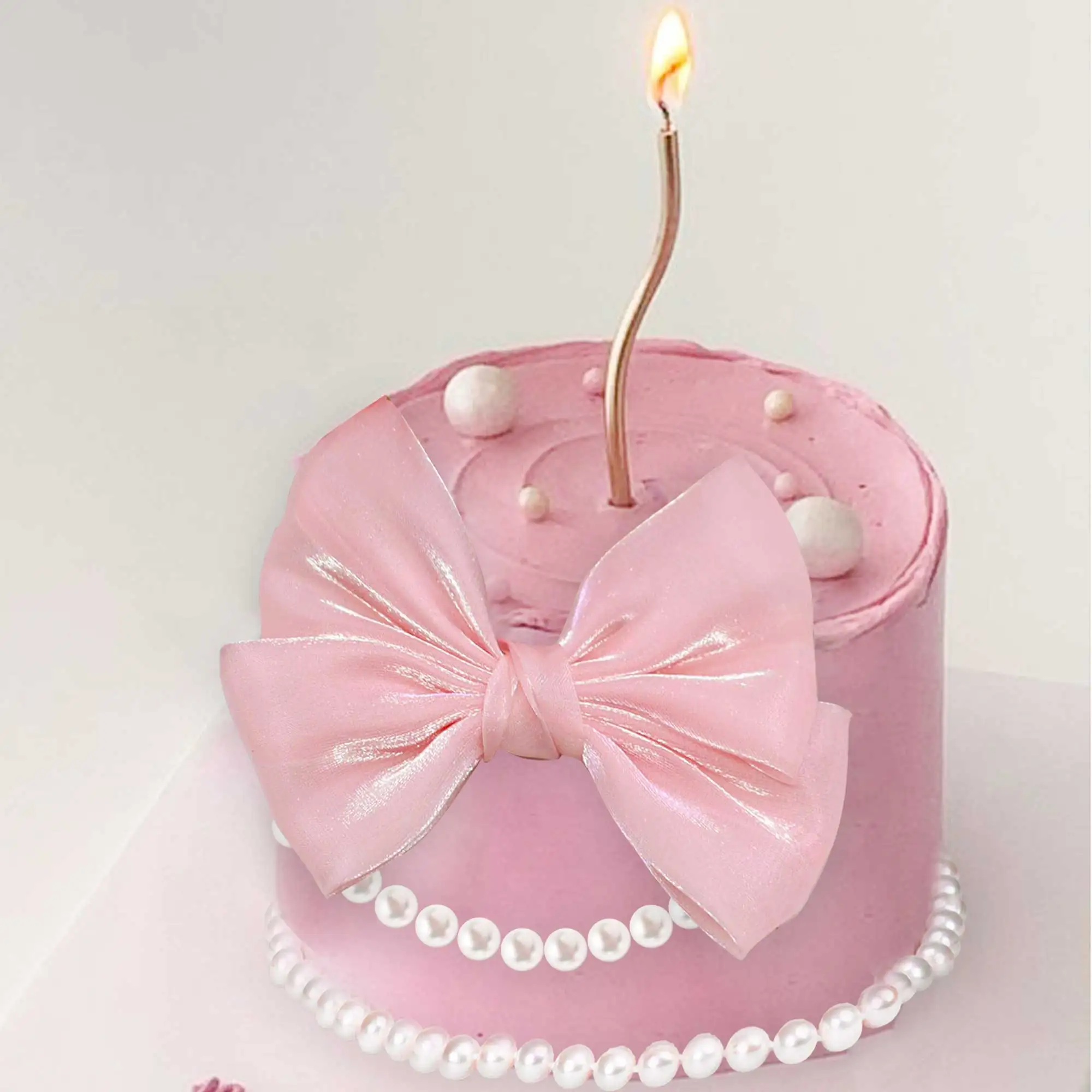 LaVenty Pink Ribbon Bow Cake Topper Pearl Cake Decor Coquette Birthday Cake Bachelorette Birthday Party Bow Party Decorations