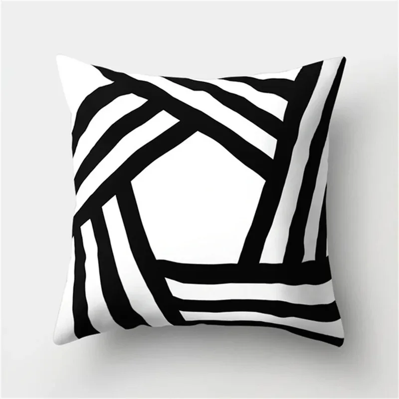 Black and white geometric simple high-end space pillowcase patchwork cushion cover striped letter pillowcase home decoration
