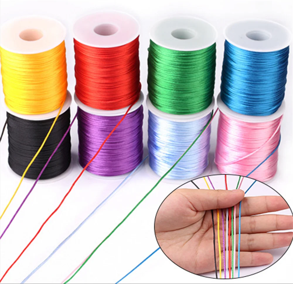 1mm Rope 50meters/roll Satin Rattail Polyester Nylon Cords String Chinese Knot Cord DIY Bracelet Jewelry Making Supplies