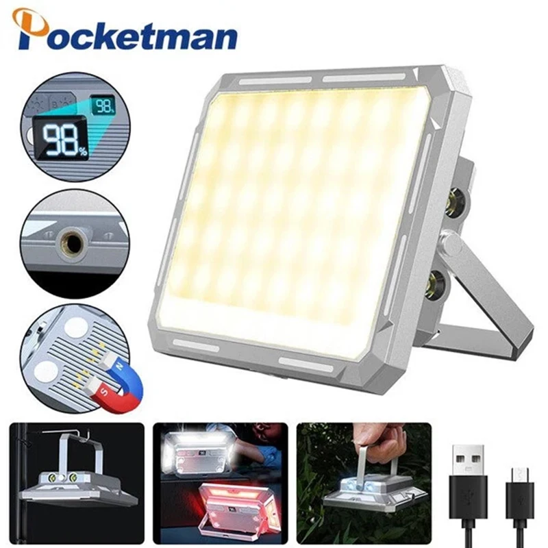 كشاف USB قابل لإعادة الشحن لومن عالي متعدد الوظائف مصباح محمول كشاف ضوء التخييم في الهواء الطلق ضوء العمل مصباح يدوي