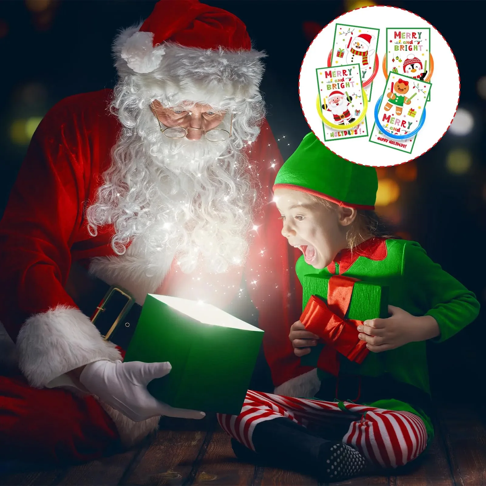 

36pcs Christmas Greeting Card Set Cartoon Xmas Element Pattern Blessing Card With Luminous Stick 2025 Christmas Party Decoration