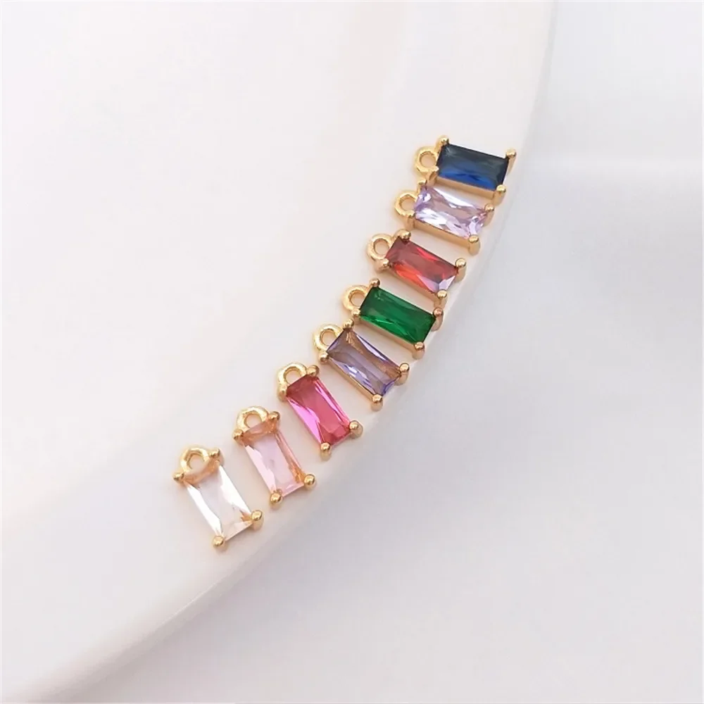 14K Gold Color Rectangular zircon small pendant zirconium double hanging hand hanging decoration DIY bracelet first accessories