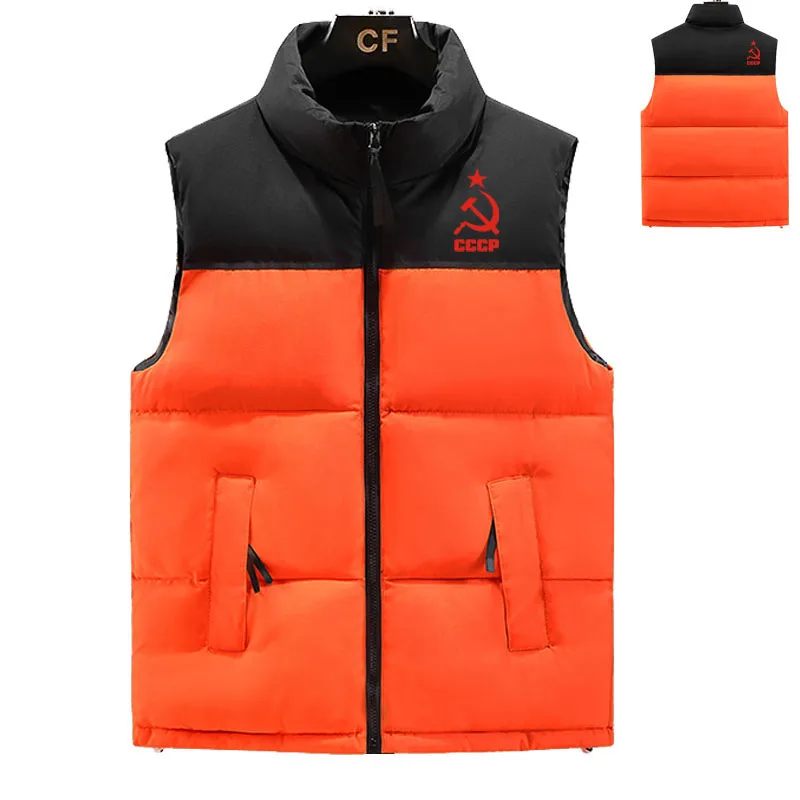 2023 Winter men's down jacket high-end men's cotton-padded jacket CCCP logo print color matching fashion casual down vest