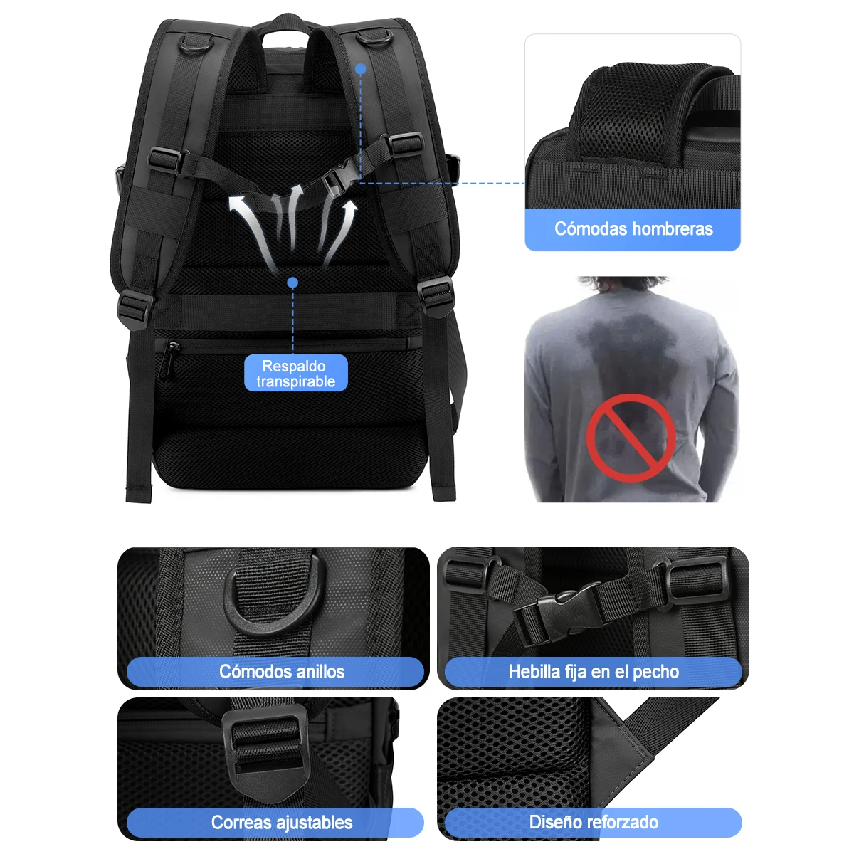 Large Travel Backpack for Men 40L Expandable Women Backpack, Hand Luggage Waterproof Backpack with USB Outdoor Hiking Backpack