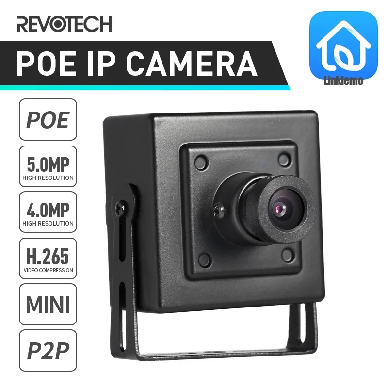 Revotech kamera IP dalam ruangan 4MP 5MP, kamera pengawas Video sistem CCTV ONVIF P2P logam keamanan tipe Mini H.265 POE