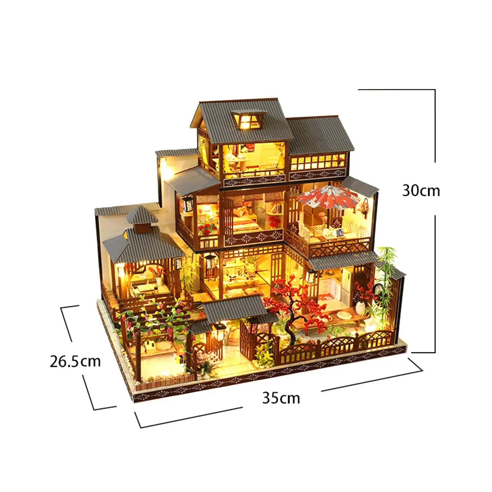 Japanese Courtyard Miniature Dollhouse Kit 1 24 Scale Wooden Model with LED Lights and Furniture for Creative Adults Home Gift Japanese Courtyard Miniature Dollhouse Kit 1 24 Scale Wooden Model with LED Lights and Furniture for Creative Adults Home Gift