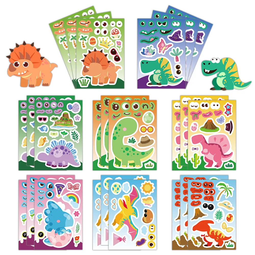 8 Uds. De pegatinas DIY de juguete Collage de dinosaurios bonitos de dibujos animados, equipaje, tableta, ordenador, altavoz, monopatín, pegatinas impermeables