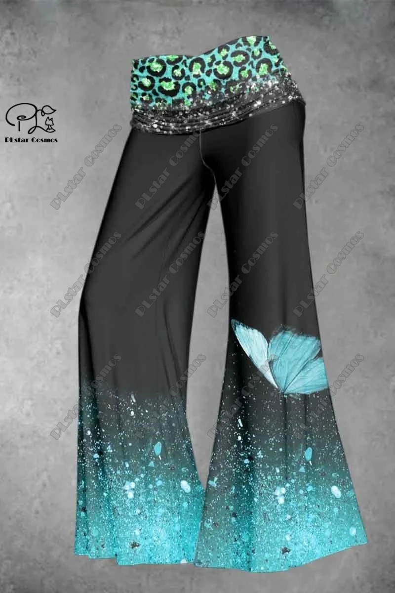 PLstar Cosmos Women's Tie Dye Gradient Leopard Print Wide Leg Pants Belt Folding Elastic Waist Pants Lounge Pants Everyday 3
