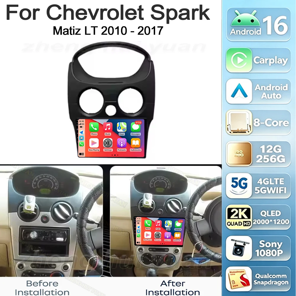 Android 16 for Chevrolet Matiz Spark LT 2009-2017 Wireless CarPlay Auto Car Radio Stereo Navigation Multimedia Player GPS WIFI