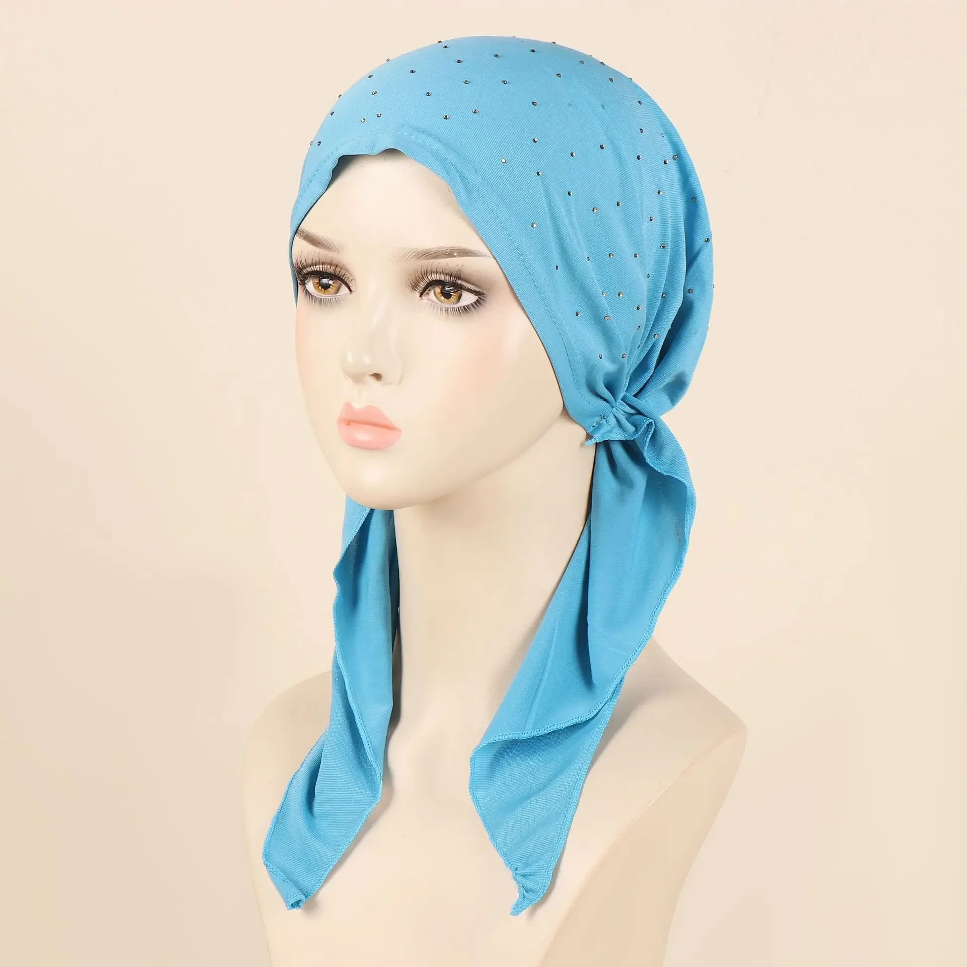 

Rhinestone Inner Hijab Hat Muslim Women Pre-Tied Turban Beanie Bonnet Head Scarf Wrap Stretch Headscarf Chemo Cap Turbante Mujer
