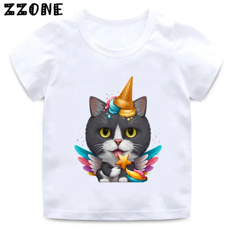 Magische Katze Hund Panda Eis Einhorn drucken Cartoon Kinder T-Shirts Mädchen Kleidung Baby Jungen T-Shirt Sommer Kinder Tops,ooo5438