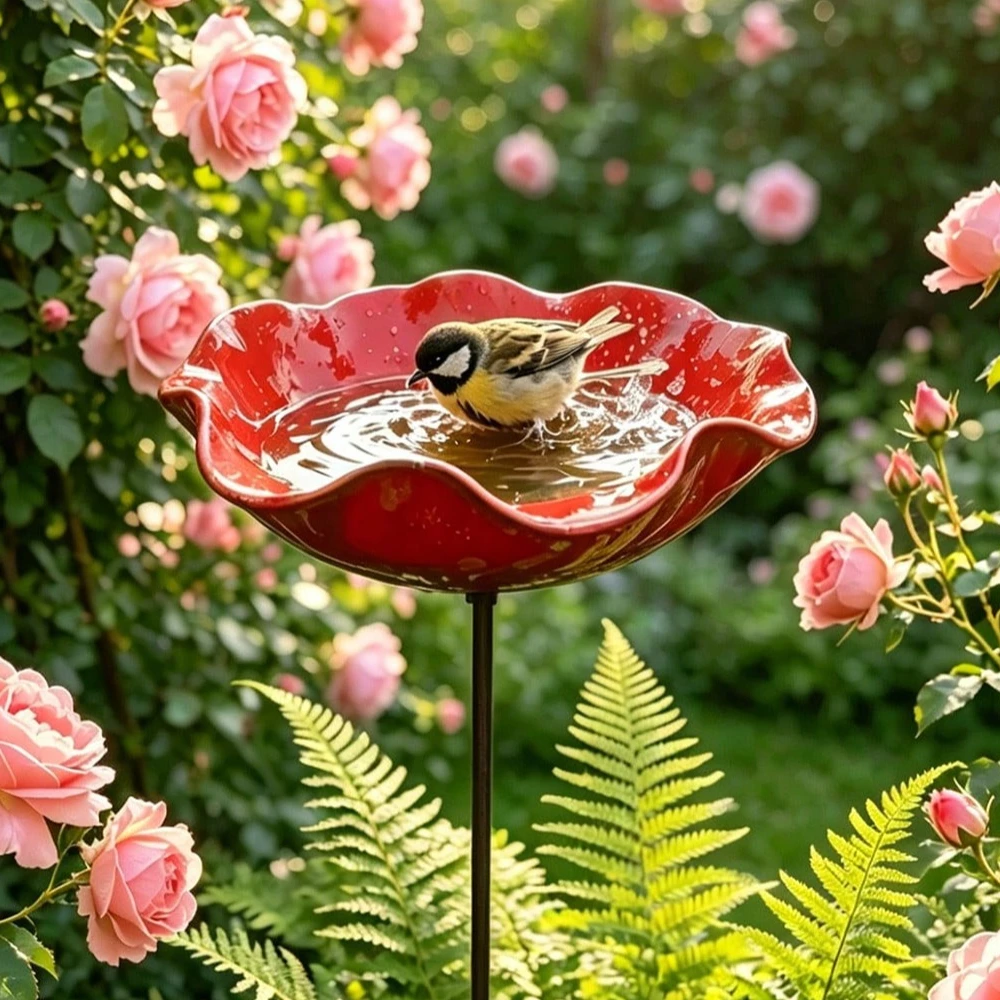 Vogelbad-Futterstation mit Pfahl, stehende Vogeltränke für den Garten, Wildvogel-Trink- und Badeplatz, Dekoration für Terrasse