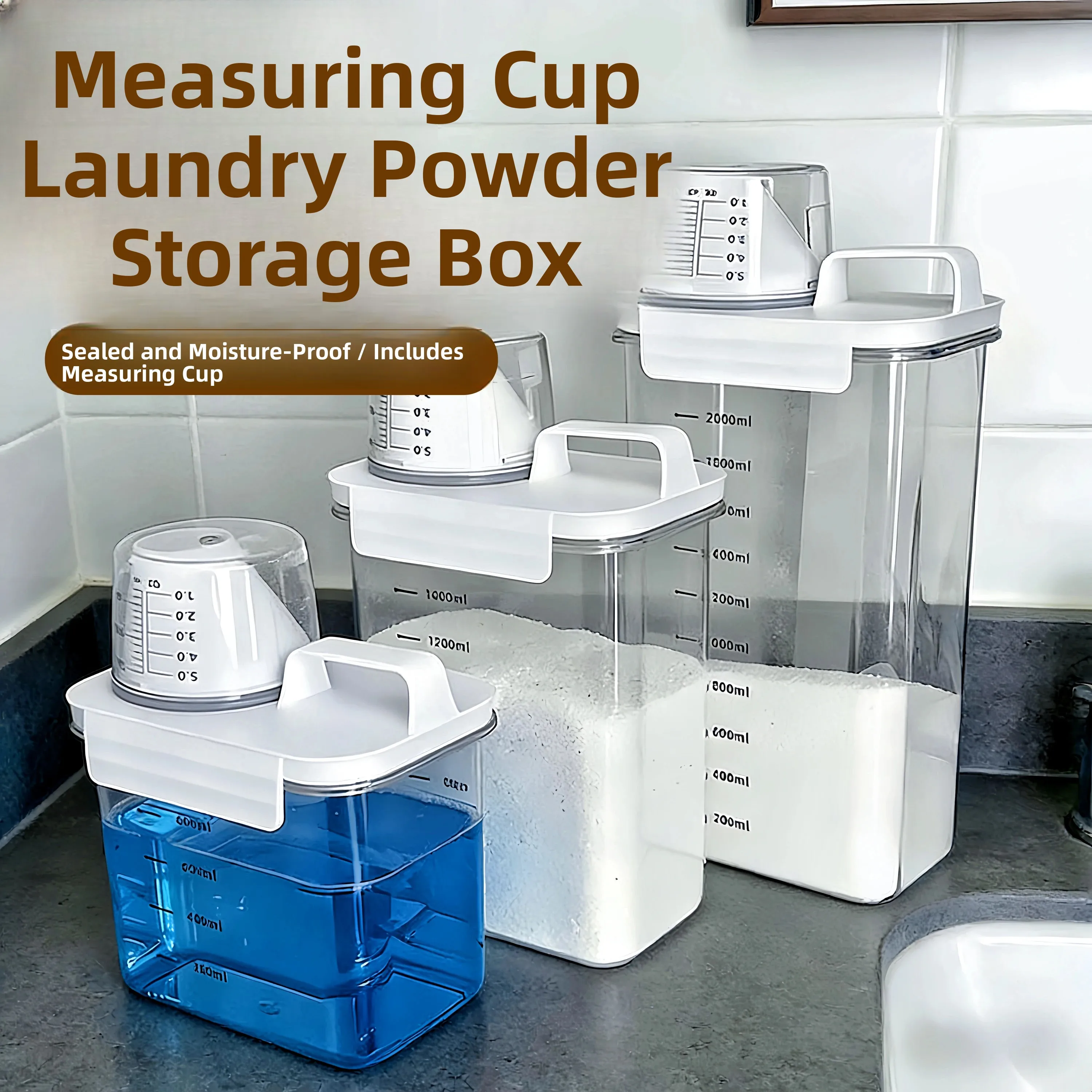 

Large Capacity Laundry Detergent Storage Box Sealed Moisture Proof Scale Indicated Home Use Washing Powder Concentrate Bottle