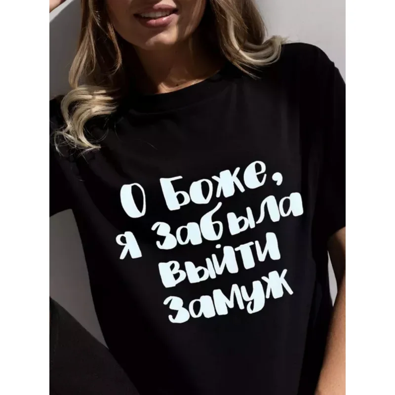 Camiseta de algodão com estampa de letras retrô americana solta ort sve redonda ne top casual para mulheres verão umidade ng