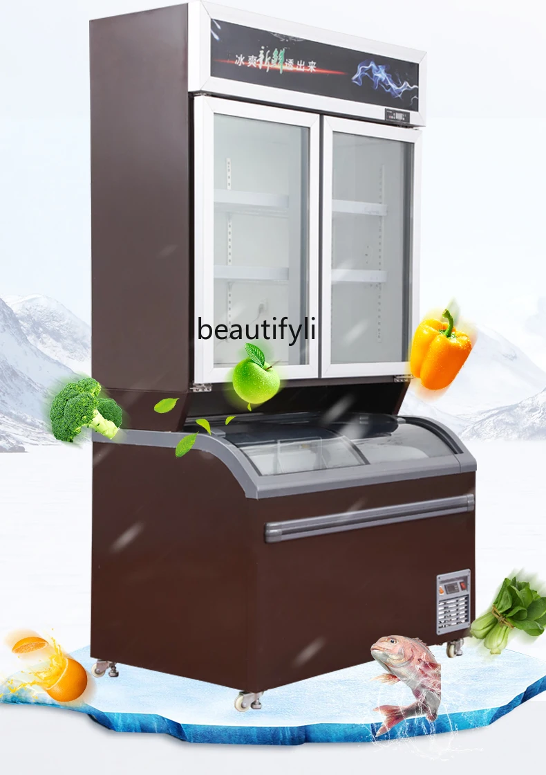 

Vertical Freezer Cabinet Dual Temperature Freezer and Refrigerator Ice Cream Display Freezer Commercial Use