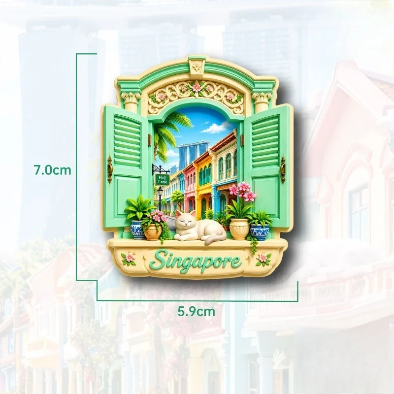 Haji Lane Window Cat Koelkastmagneet - Charmant 3D Singapore Souvenir Uniek Zuidoost-Aziatisch Cadeau voor Reizen & Stedelijke Decoratie