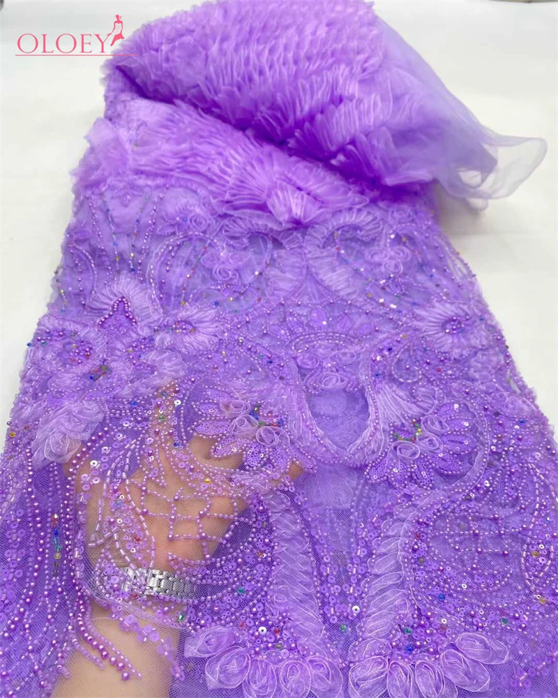 OLOEY Luxury African Sequins Beaded Lace Fabric 2026 High Quality Lace 5 Yards  French Lace Fabric Nigerian Lace Fabrics Par