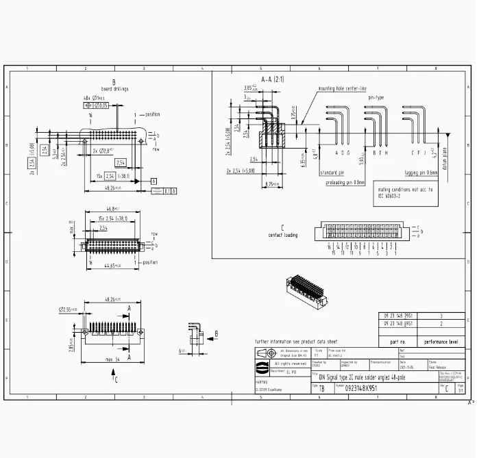 09231487951 HARTING 2a48-контактный Штекерный разъем, волновой угол пайки проводки