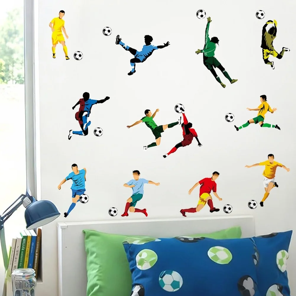 Football Player Focused Wall Decal PVC Sticker Cartoon Design for Children Room Bedroom Living Room Study Decor