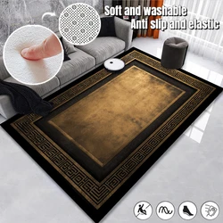 Tapis Classique Noir et Or pour Décoration de Salon, Grand Format, 160x200cm, Lavable, Chambre à Coucher, oral et, Luxe