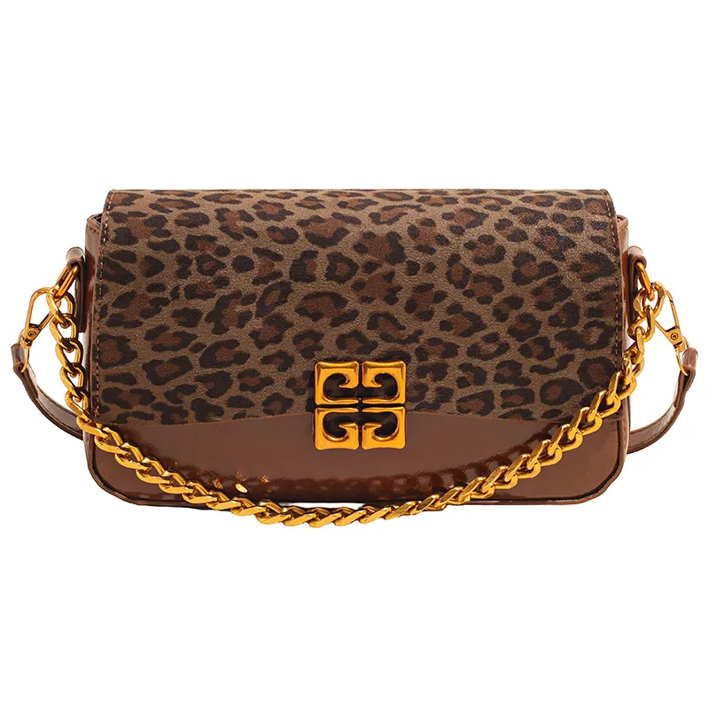 Premium Retro Matte Chain Small Square Bag Winter Trendy Designer Fashion Leopard Print Versatile Casual Shoulder Women's Bag
