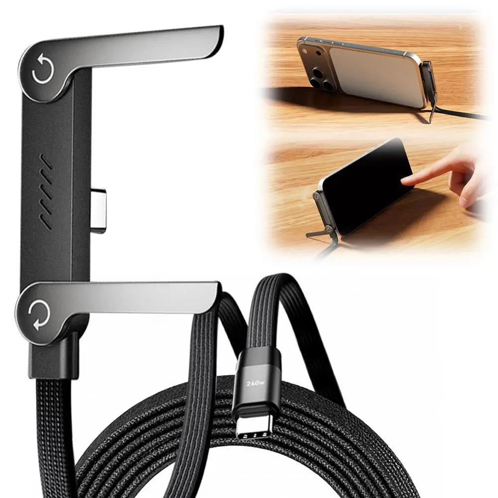 

240W Type C to Type C Cable Phone Super Fast Charging Cable With LED Display USB To Type-C Data Cord with 2-in-1 Phone Holder