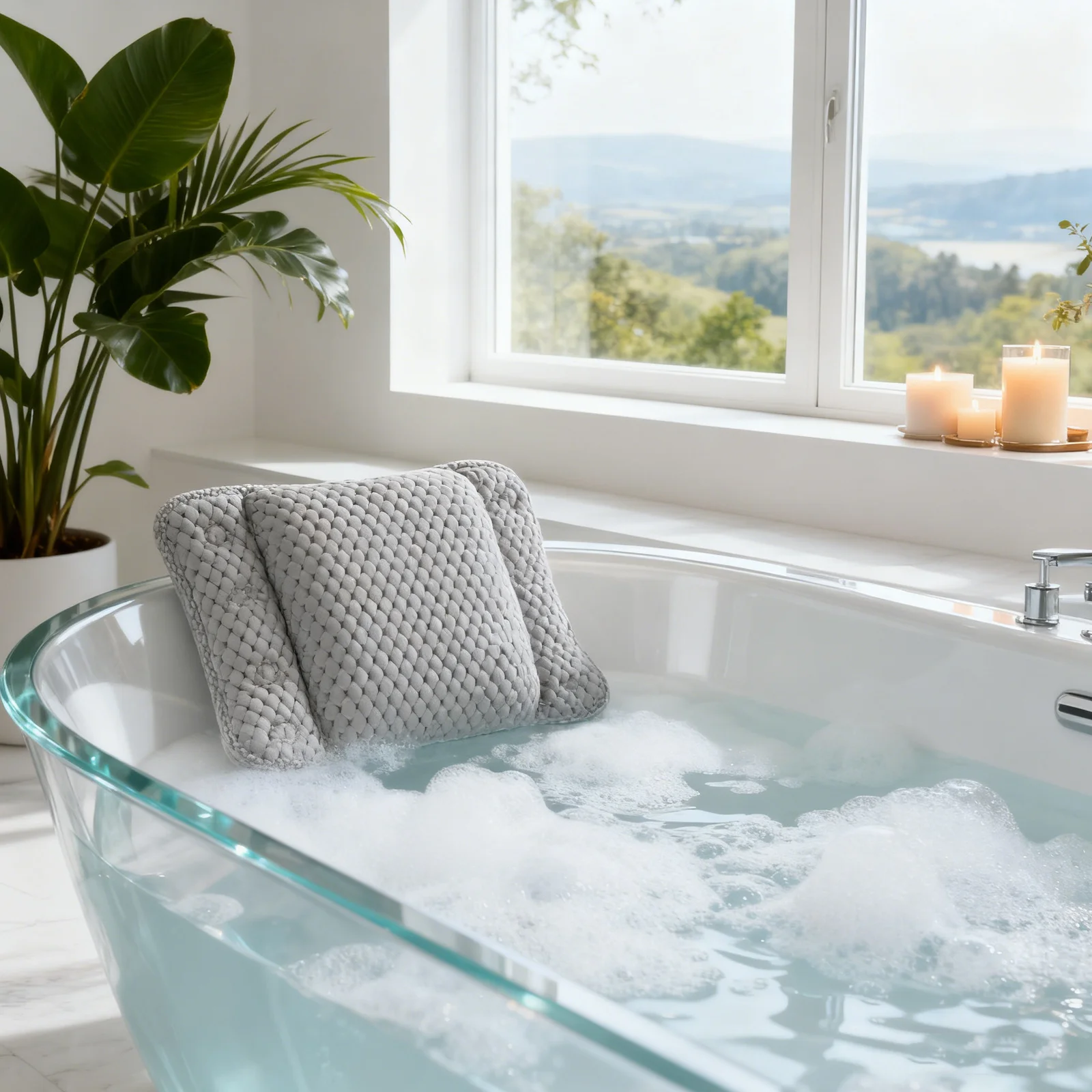 

Luxury PVC Bathtub Sponge Pillow Ergonomic Neck Headrest Back Support Non Slip Suction Spa Bath Cushions Bathroom Pillows Tub