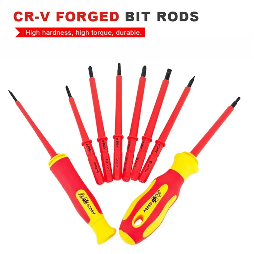 10Pcs Interchangeable Blade VDE Insulated Screwdriver Set with Case Magnetic 500V Home and Professional Use Electricians Tools