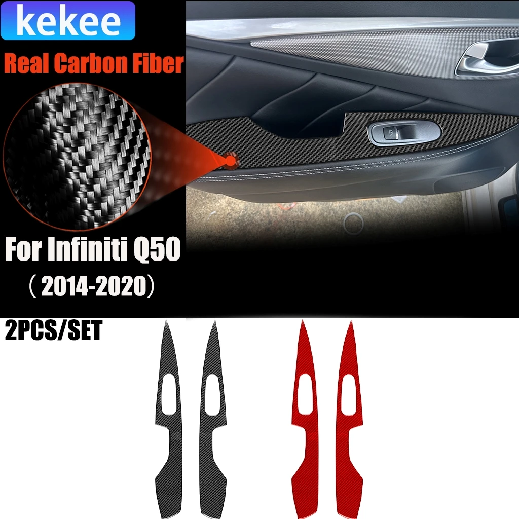 

Carbon Fiber Car Accessories Rear Door Armrest Decorative Modified Interior Trim Cover Soft Sticker For Infiniti Q50 2014-2020