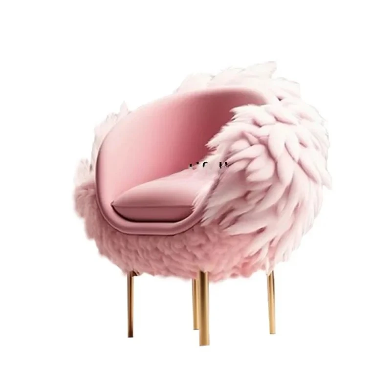 

new2023 new sheep beach wool single leisure chair bedroom backrest dressing chair home living room art versatile metal chair