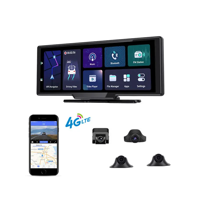 

10.26'' Rear View Mirror 4G LTE Dashboard Camera for Cars Bus Trucks 4 Channels Car DVR Mirror Android 10.0 OS with 4CHs Record