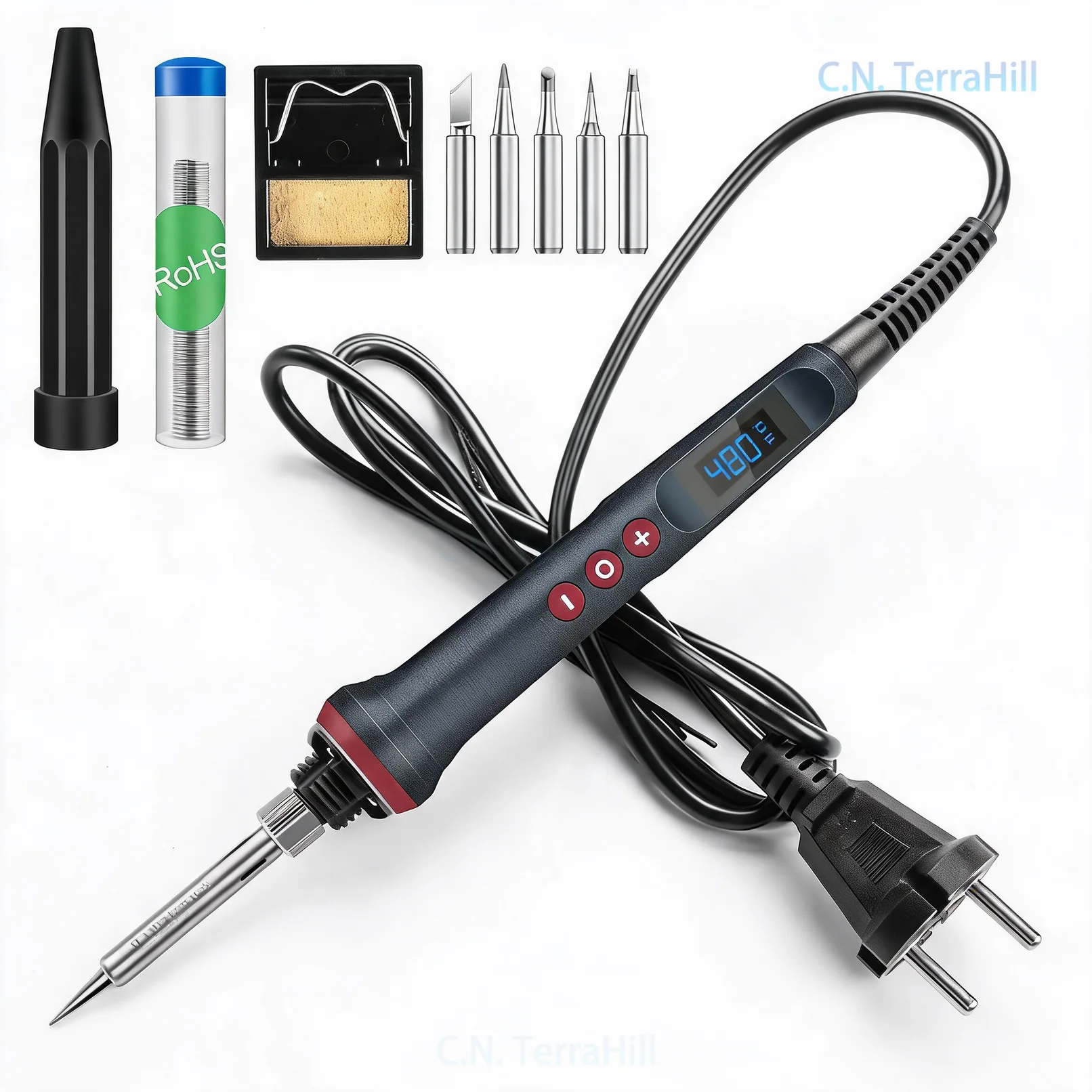 90W LED Digital Display Soldering Iron Kit with Adjustable Temperature and High-Temp Tip