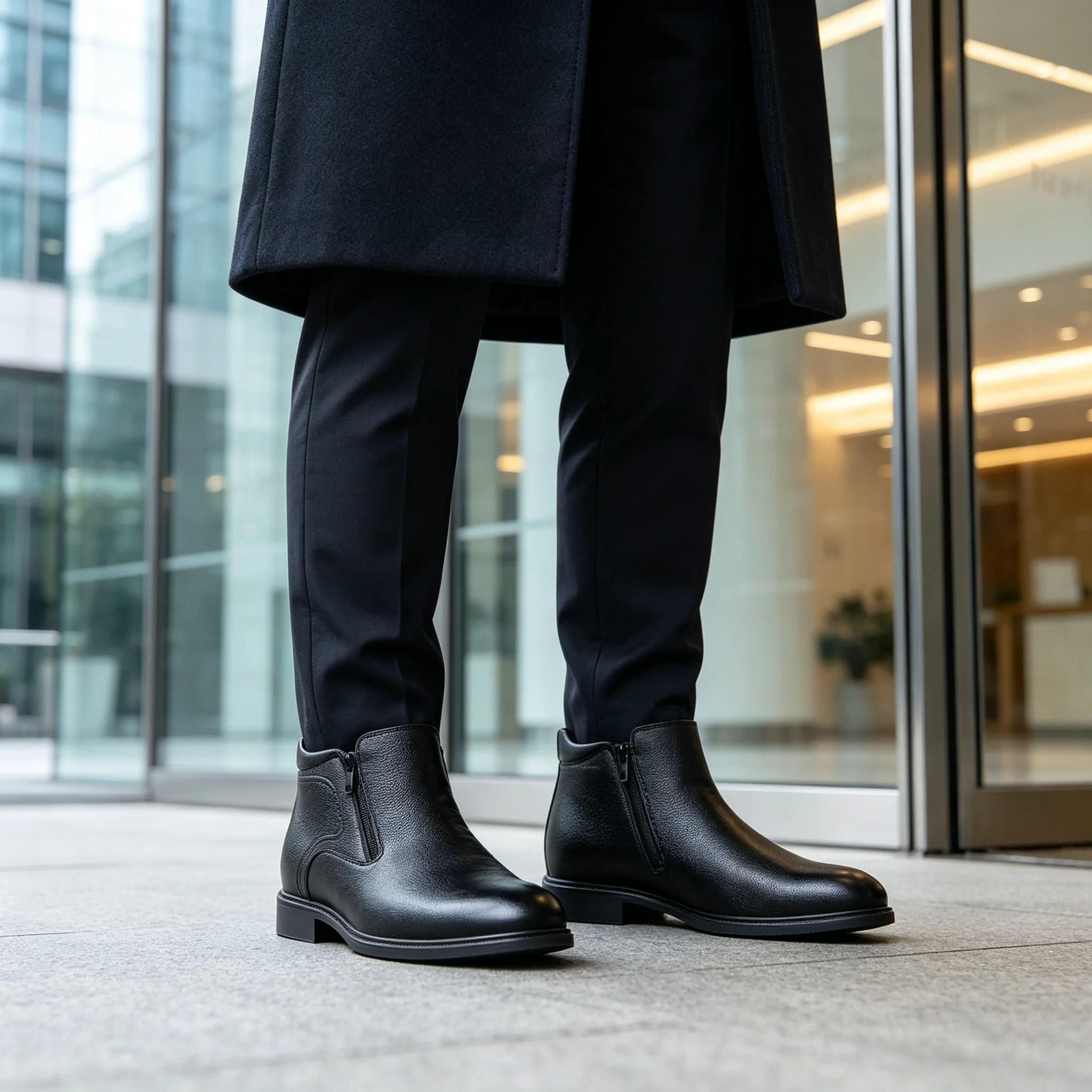 Desai Herrenstiefel mit breitem Schaft und seitlichem Reißverschluss, Kunstlederimitat, knöchelhohe Stiefel, formelle Business-Schuhe, bequem für Herbst und Winter – Detail 3