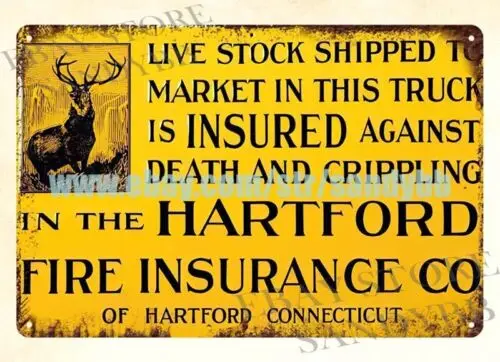 1 pcs,Hartford Fire Insurance live stock metal tin sign metal circle decor