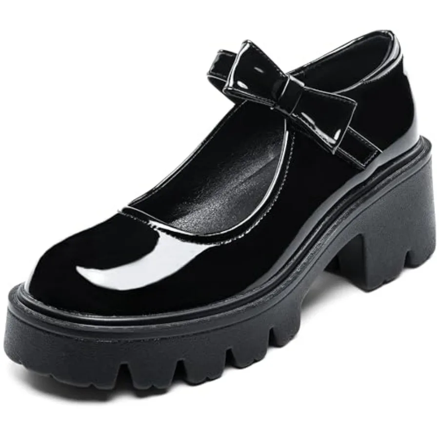 

Black Mary Jane Shoes for Women, Platform Mary Jane Pumps, Round Toe Chunky Heel Dress Shoes