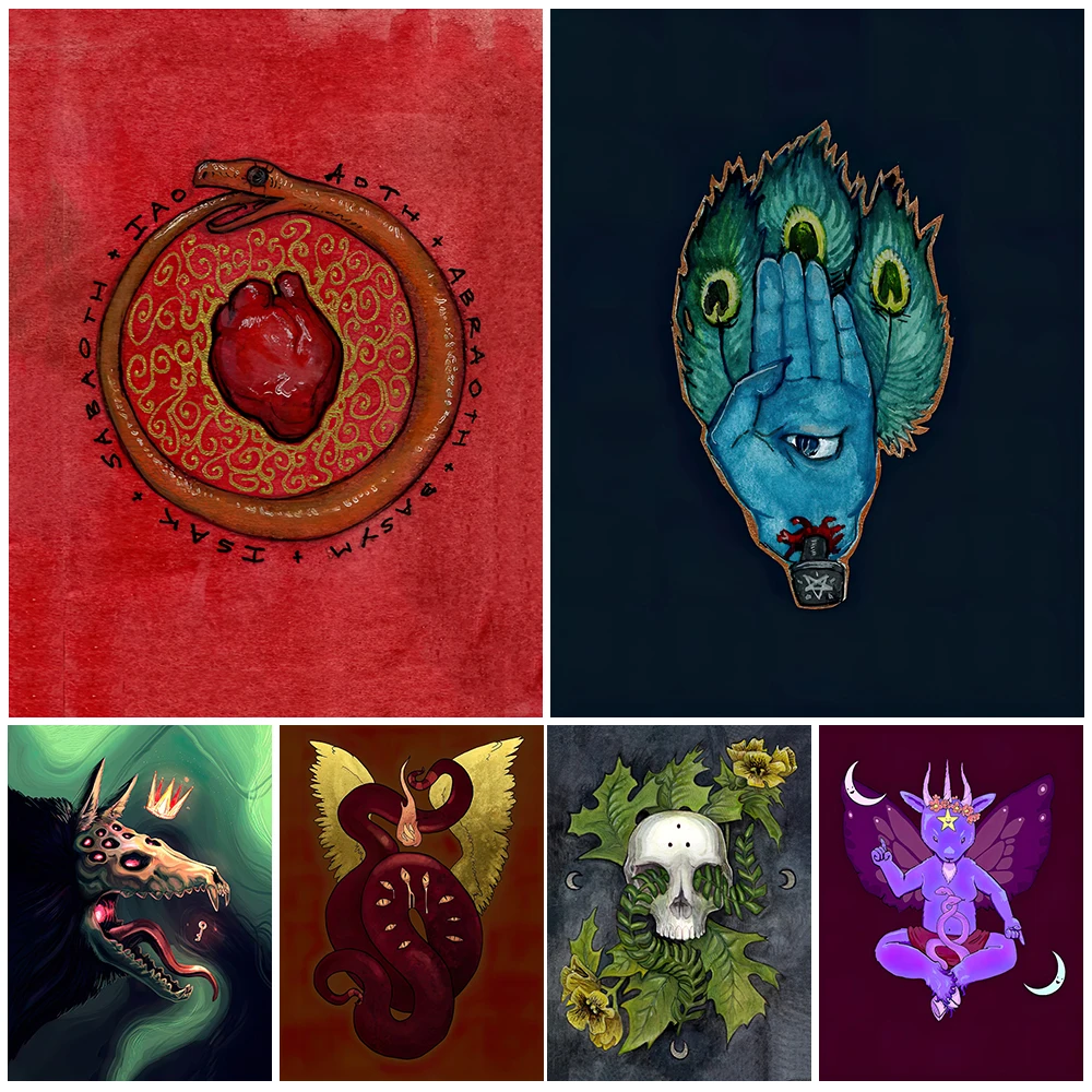 

Tail Eating Snake And Magic Hands With Eye Wall Art Wicca Canvas Painting Home Decoration Witchcraft Element Poster And Prints