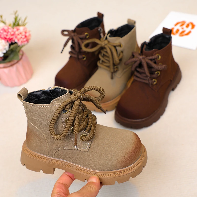 

Boys Girls Warm-lined Riding Boots 2025 New Winter Kids Soft Plush Leather Boots Non-slip Simple Versatile Kids Hiking Boots