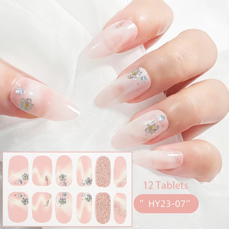 Pegatinas de uñas de Gel DIY, 12 puntas, tiras de uñas de larga duración, parche deslizante, pegatina de cubierta completa, calcomanía de manicura